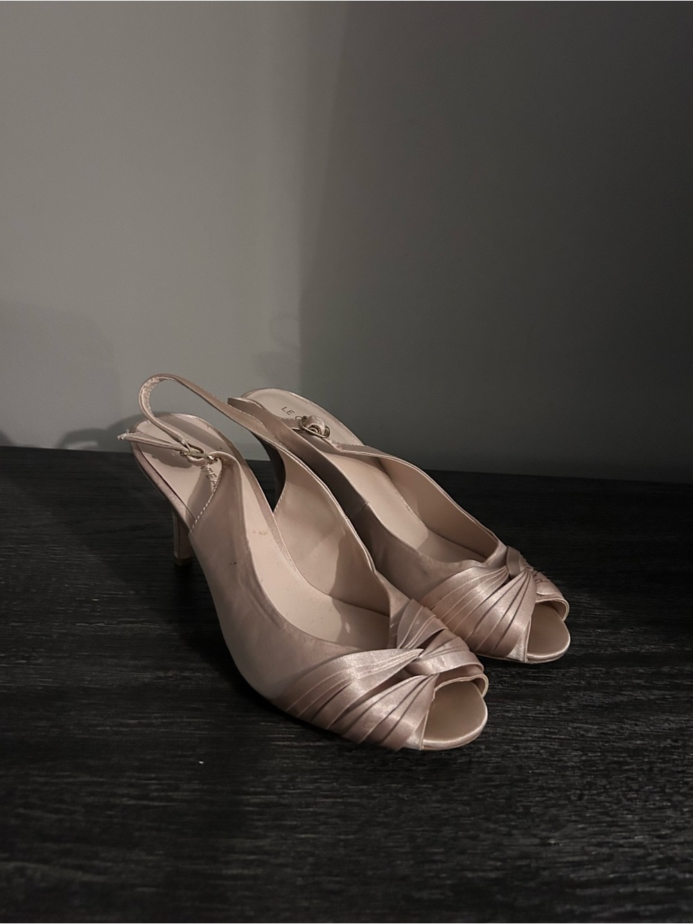 Satin Slingback Peep-Toe Kitten Heels in Blush Champagne